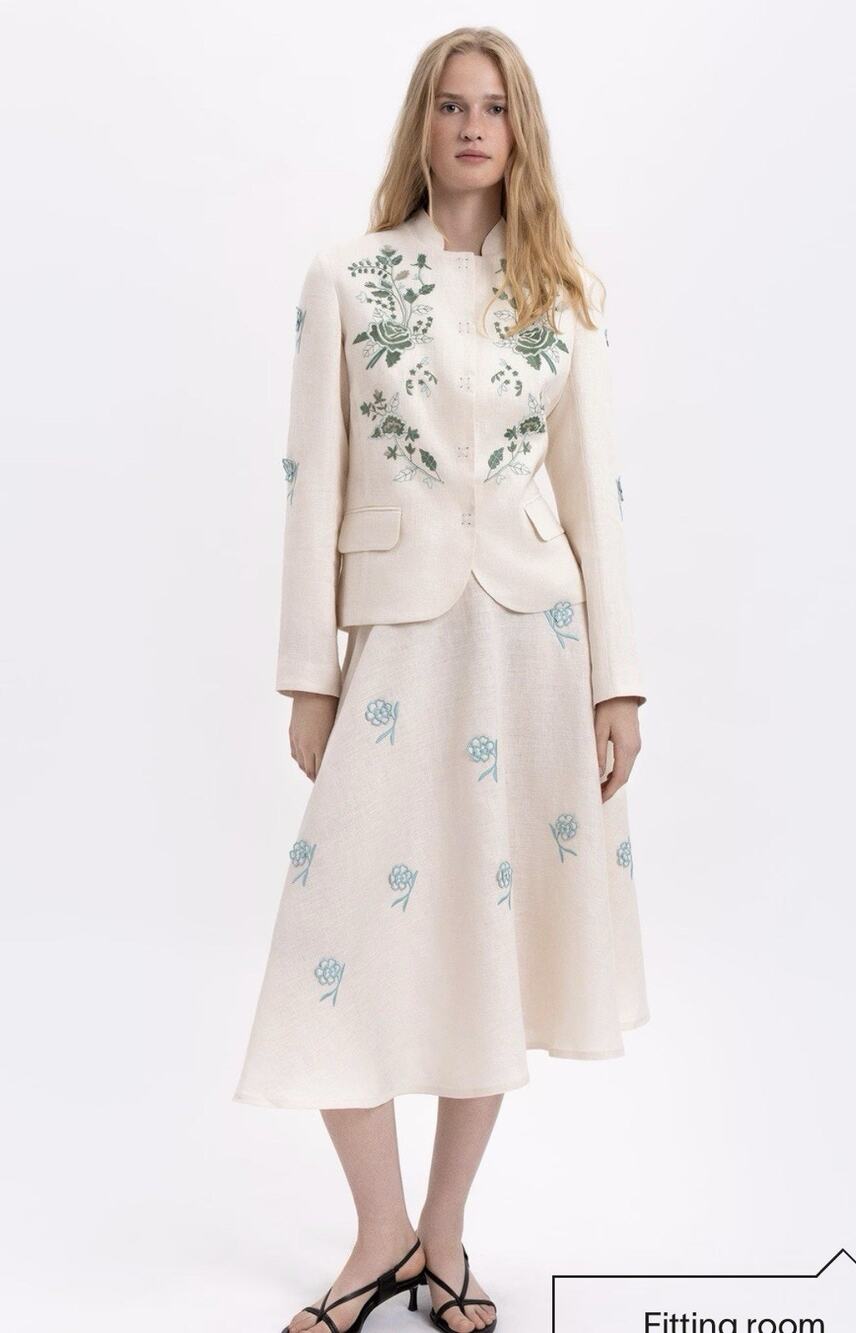 ETNODIM Linen embroidered jacket of milk color Adoxa S